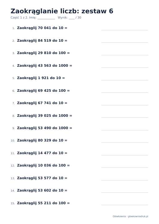 Zaokrąglanie liczb, zestaw 6