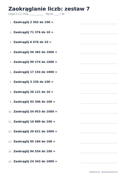 Zaokrąglanie liczb, zestaw 7