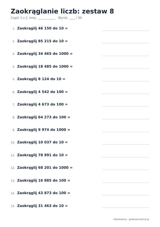 Zaokrąglanie liczb, zestaw 8