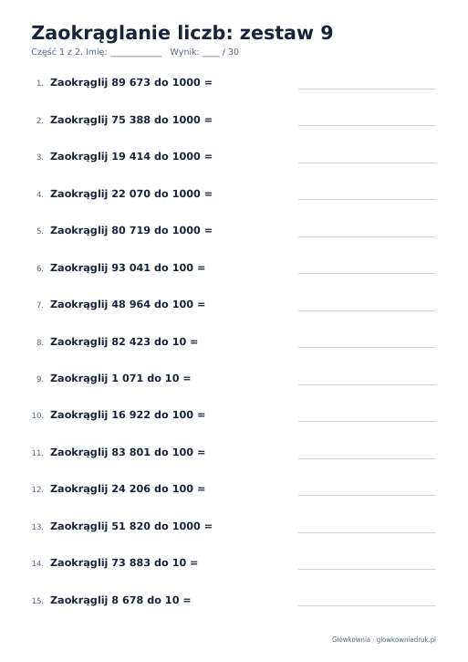 Zaokrąglanie liczb, zestaw 9