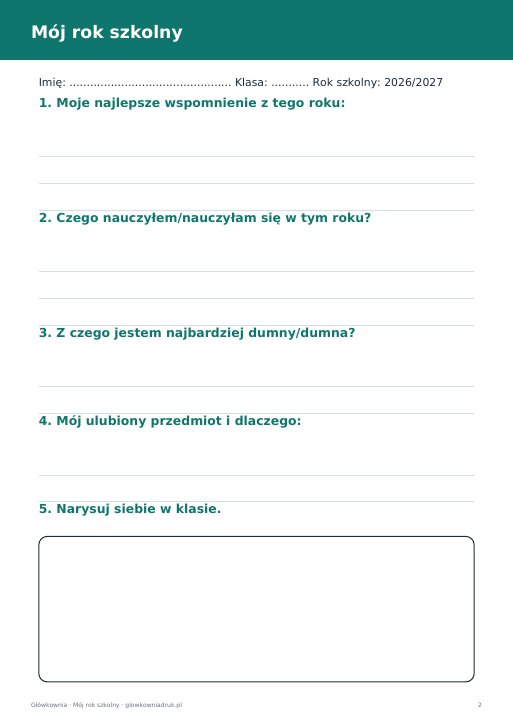 Mój rok szkolny – karta podsumowania