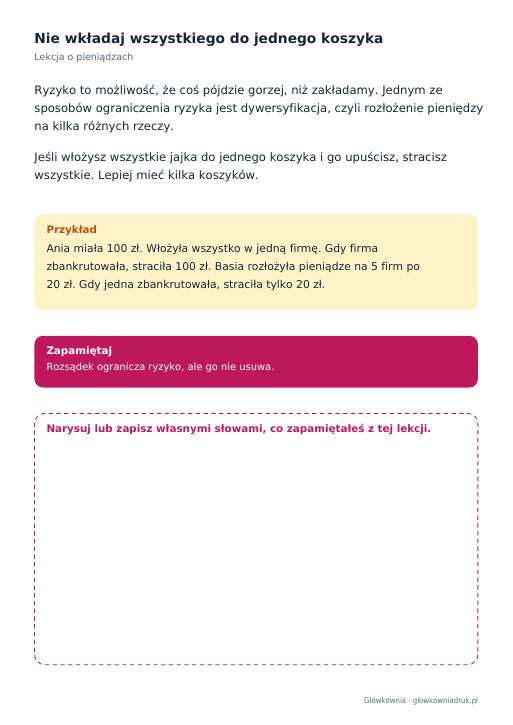 Lekcja o pieniądzach: Nie wkładaj wszystkiego do jednego koszyka