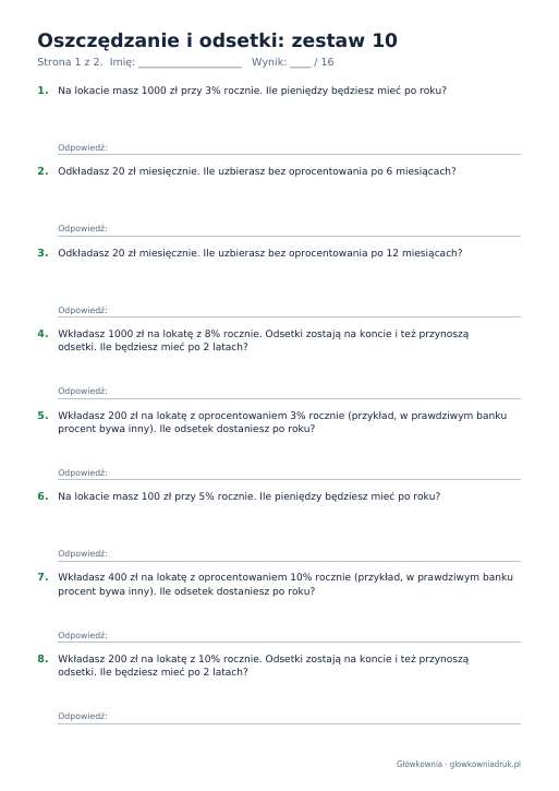 Oszczędzanie i odsetki: zestaw 10