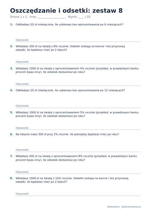 Oszczędzanie i odsetki: zestaw 8