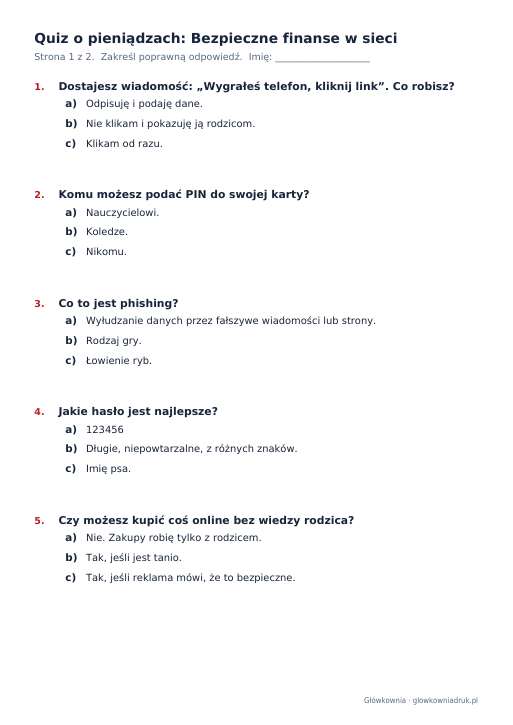 Quiz o pieniądzach: Bezpieczne finanse w sieci