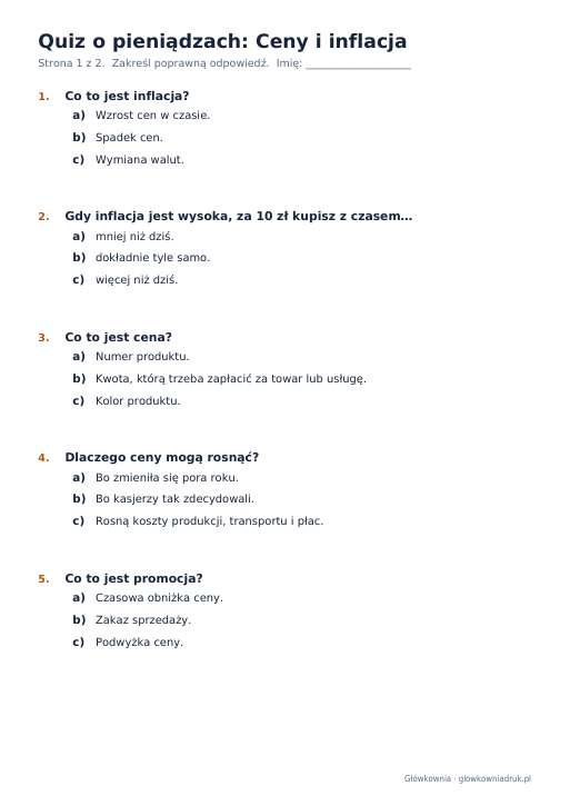 Quiz o pieniądzach: Ceny i inflacja