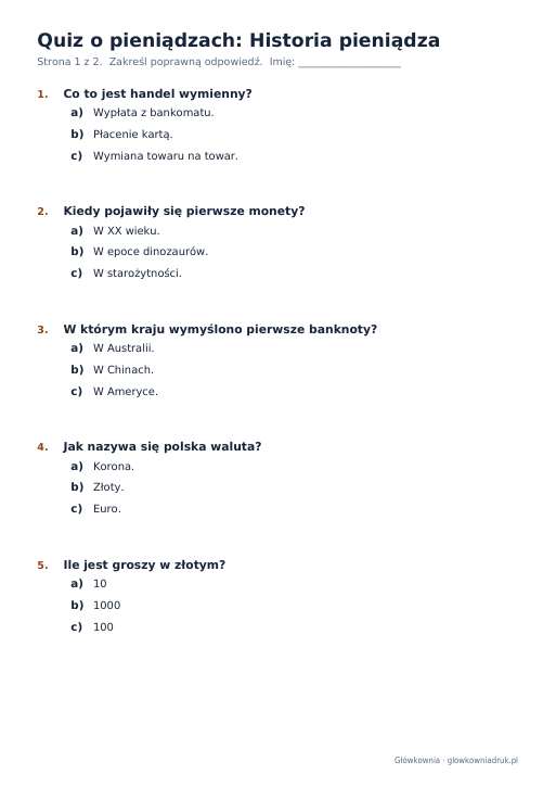 Quiz o pieniądzach: Historia pieniądza