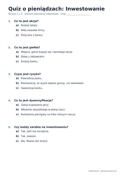 Quiz o pieniądzach: Inwestowanie