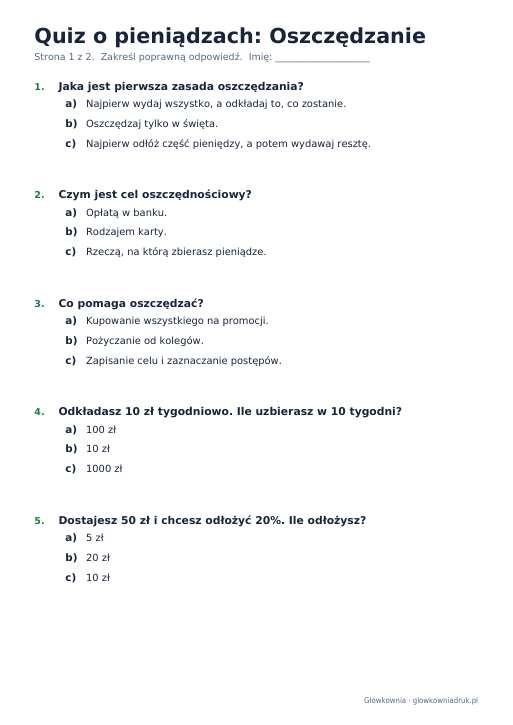 Quiz o pieniądzach: Oszczędzanie