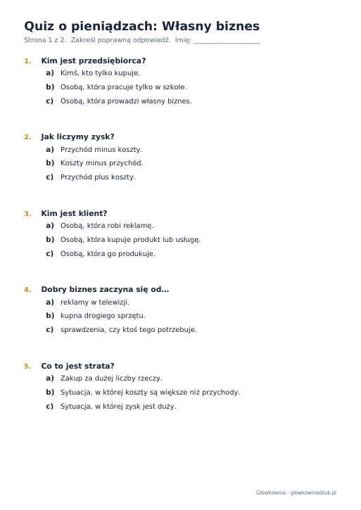 Quiz o pieniądzach: Własny biznes
