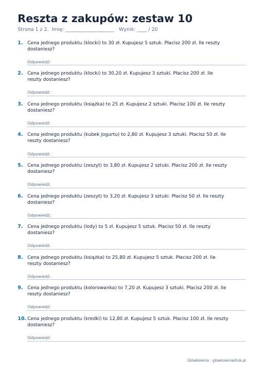 Reszta z zakupów: zestaw 10