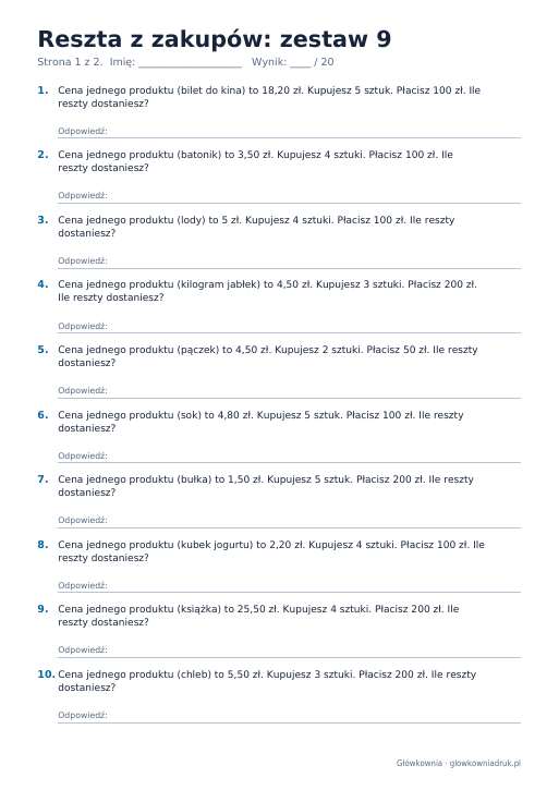 Reszta z zakupów: zestaw 9