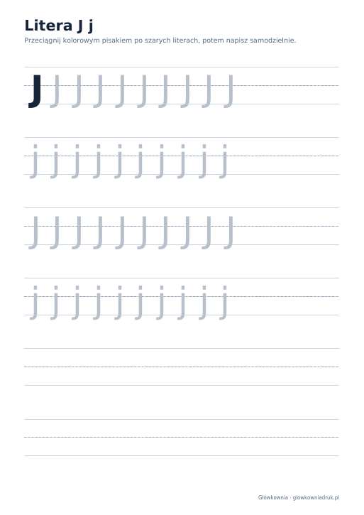 Nauka pisania litery J – szablon do druku