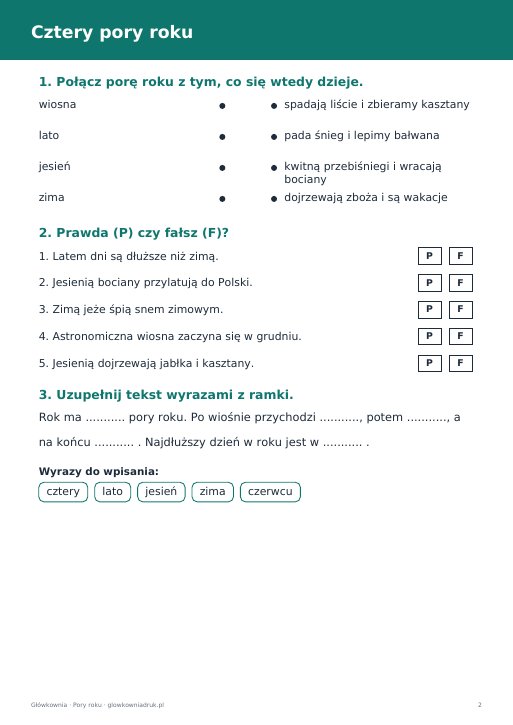 Cztery pory roku – karta pracy