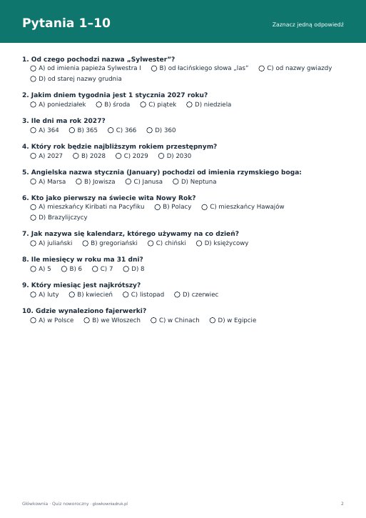 Quiz noworoczny dla dzieci