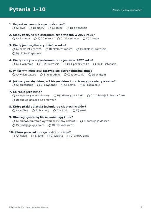 Quiz o porach roku (12 pytań)