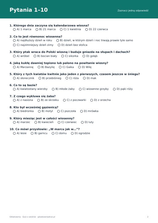 Quiz o wiośnie dla dzieci
