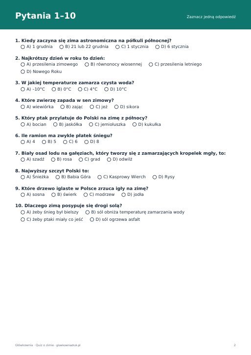 Quiz o zimie dla dzieci