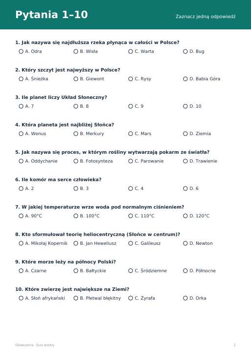 Quiz wiedzy: Wiedza ogólna