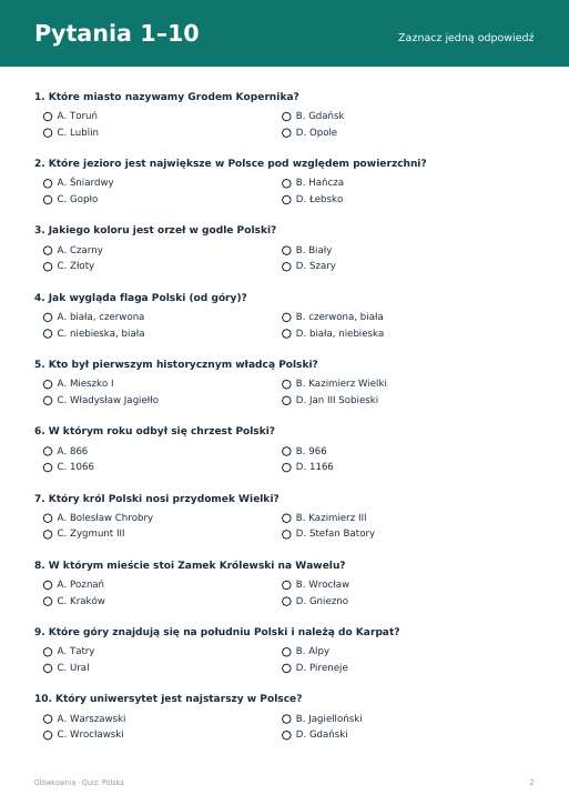 Quiz wiedzy: Polska