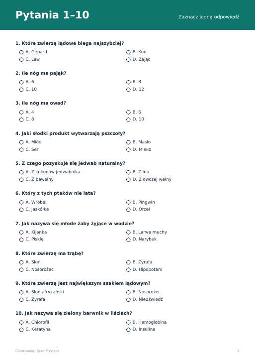 Quiz wiedzy: Przyroda