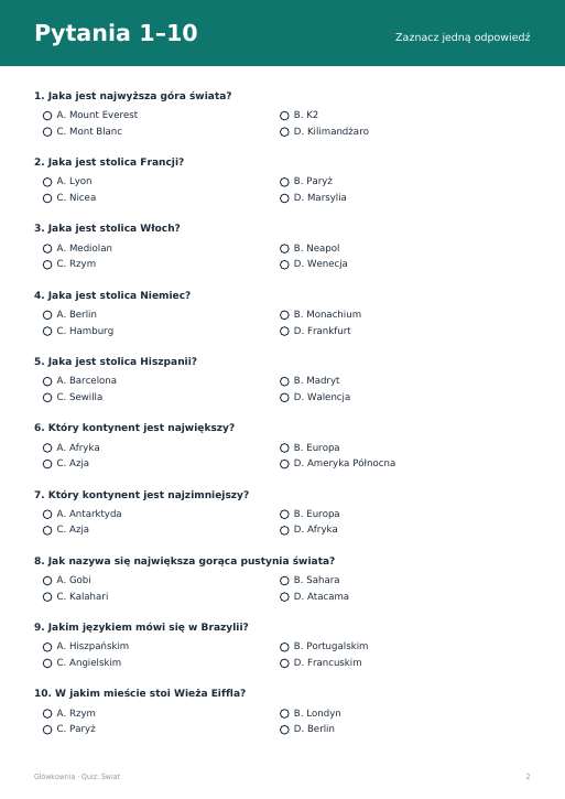 Quiz wiedzy: Świat