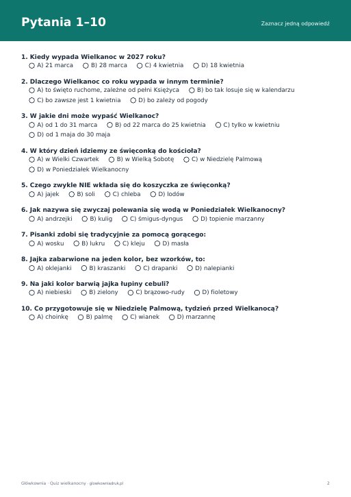 Quiz wielkanocny dla dzieci