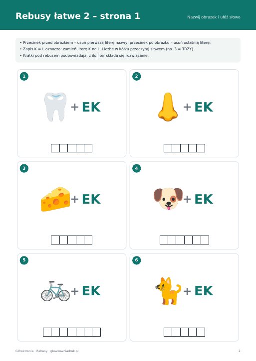 Rebusy dla dzieci – łatwe, zestaw 2