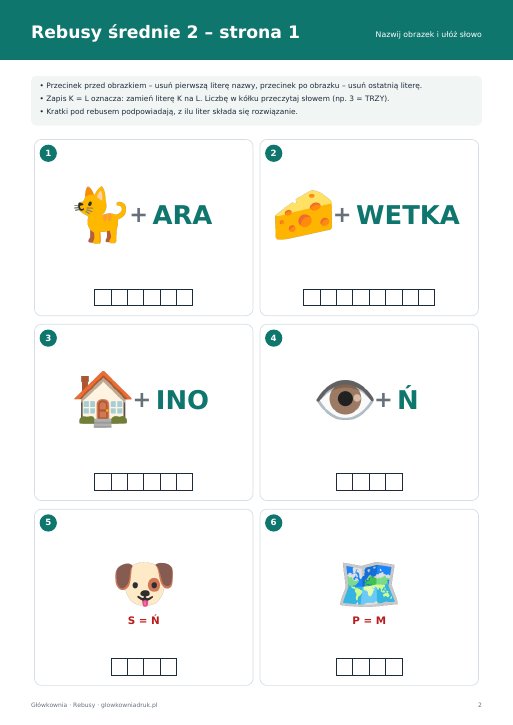 Rebusy dla dzieci – średnie, zestaw 2