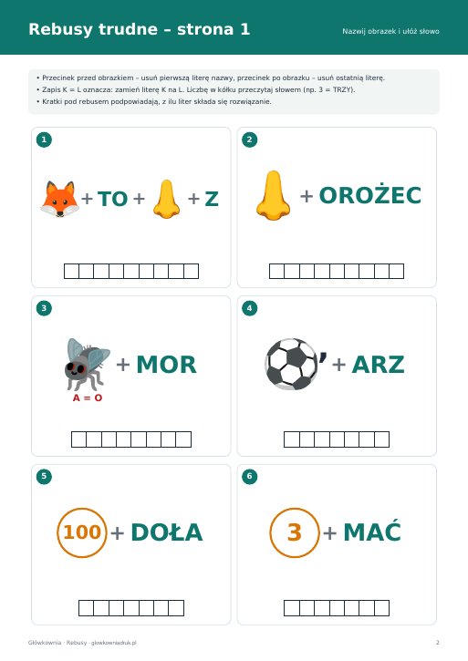 Rebusy dla dzieci – trudne