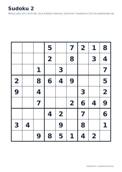 Sudoku duży druk (łatwe) – zestaw 1