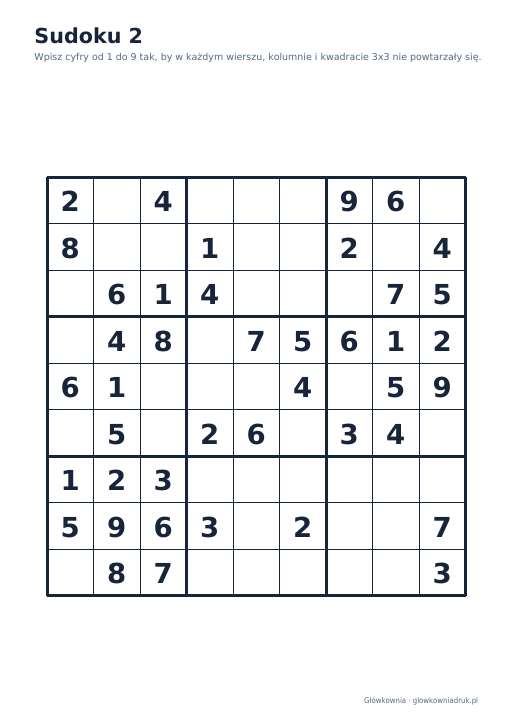 Sudoku duży druk (łatwe) – zestaw 10