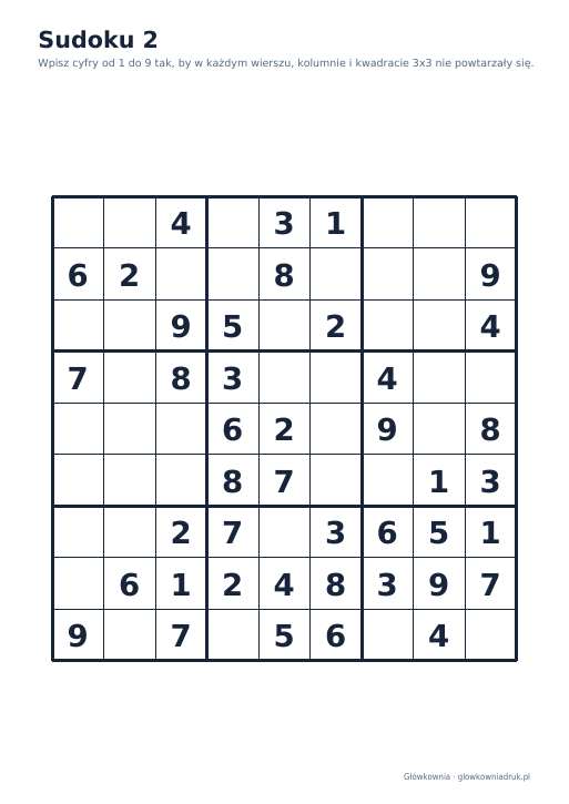 Sudoku duży druk (łatwe) – zestaw 11
