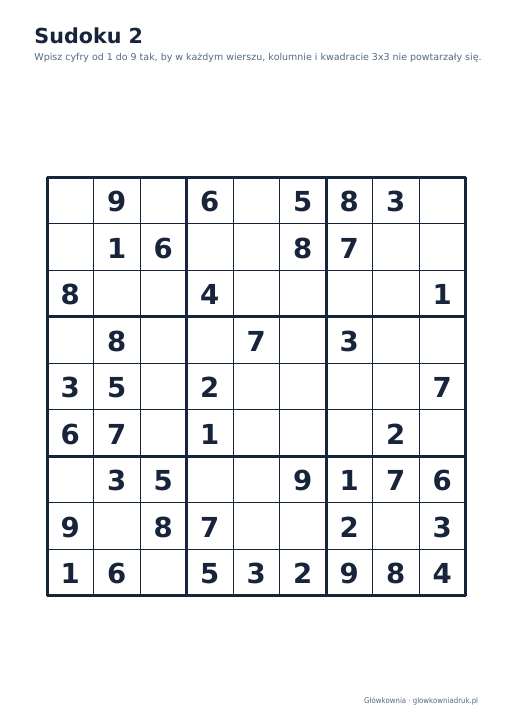 Sudoku duży druk (łatwe) – zestaw 12
