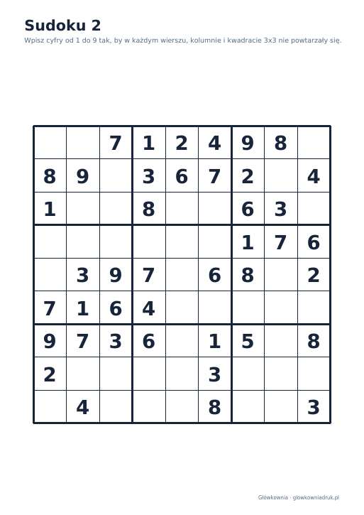 Sudoku duży druk (łatwe) – zestaw 13