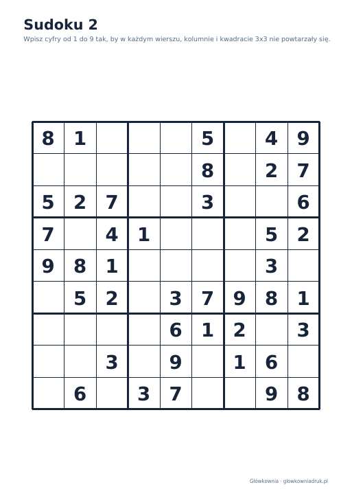 Sudoku duży druk (łatwe) – zestaw 15