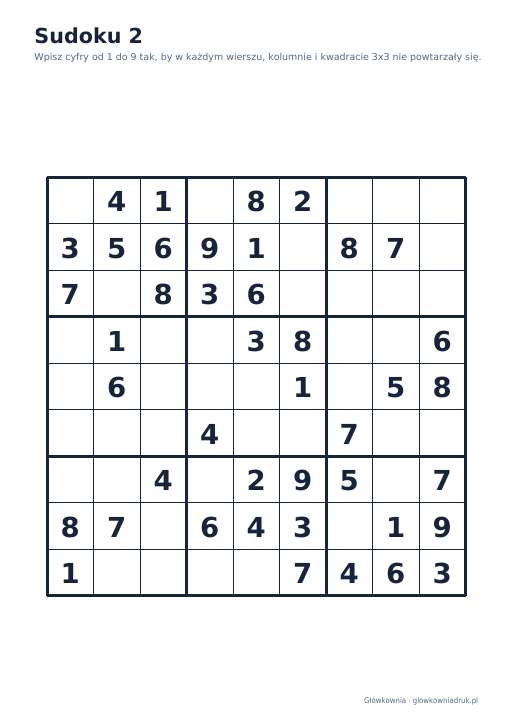 Sudoku duży druk (łatwe) – zestaw 16
