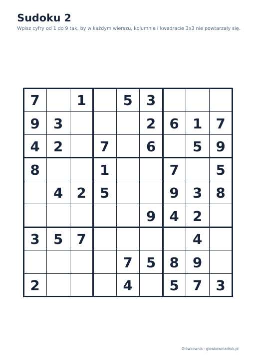 Sudoku duży druk (łatwe) – zestaw 17