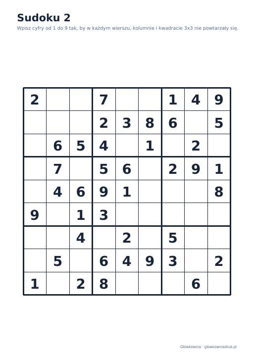 Sudoku duży druk (łatwe) – zestaw 18