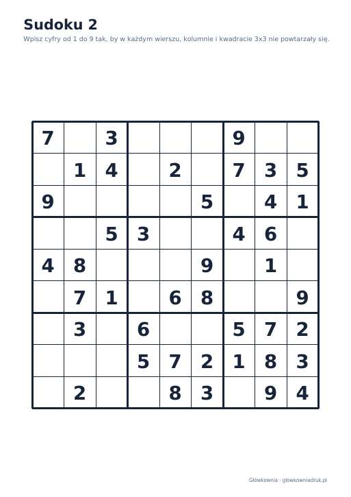 Sudoku duży druk (łatwe) – zestaw 19