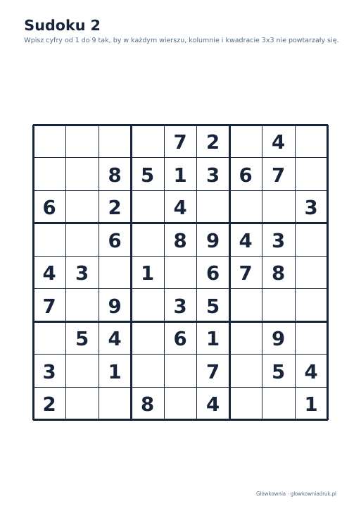 Sudoku duży druk (łatwe) – zestaw 2