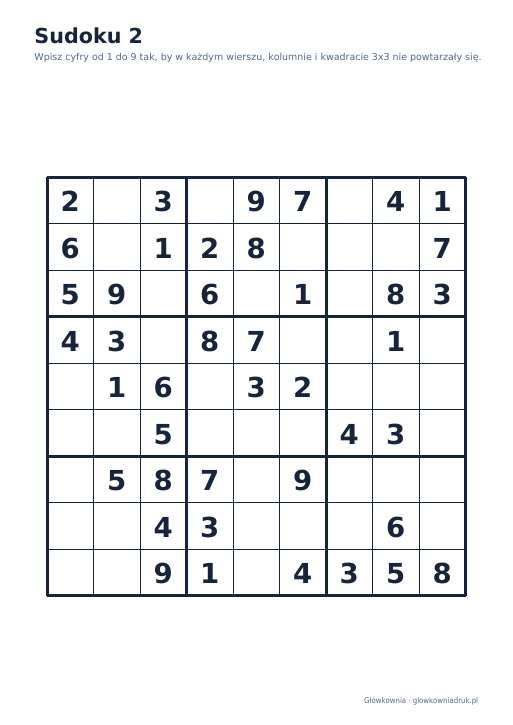 Sudoku duży druk (łatwe) – zestaw 20