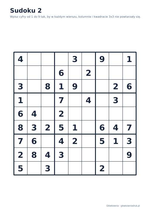 Sudoku duży druk (łatwe) – zestaw 21