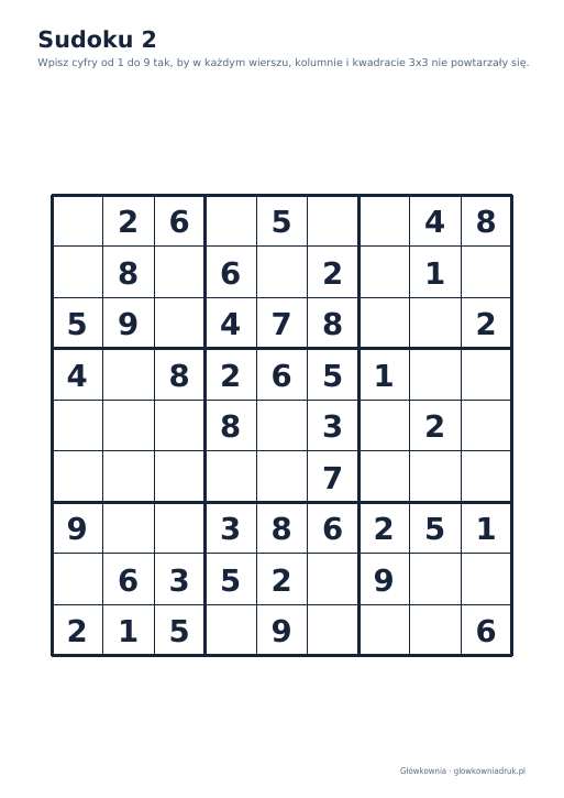 Sudoku duży druk (łatwe) – zestaw 22