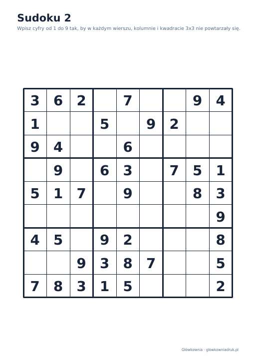 Sudoku duży druk (łatwe) – zestaw 23