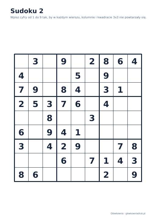 Sudoku duży druk (łatwe) – zestaw 24