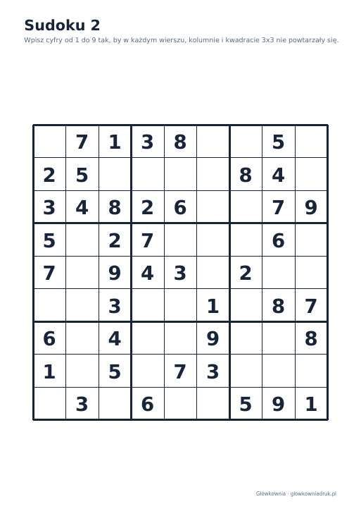 Sudoku duży druk (łatwe) – zestaw 25