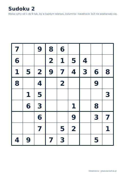 Sudoku duży druk (łatwe) – zestaw 28