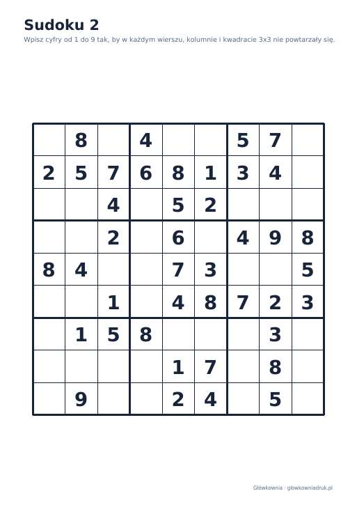 Sudoku duży druk (łatwe) – zestaw 30