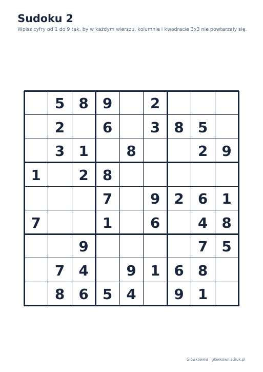 Sudoku duży druk (łatwe) – zestaw 4